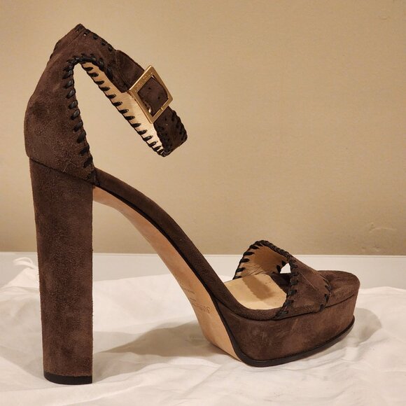 Excellent EU39 Jimmy Choo Platform Sandal Holly Chocolate Brown Suede - Picture 5 of 11